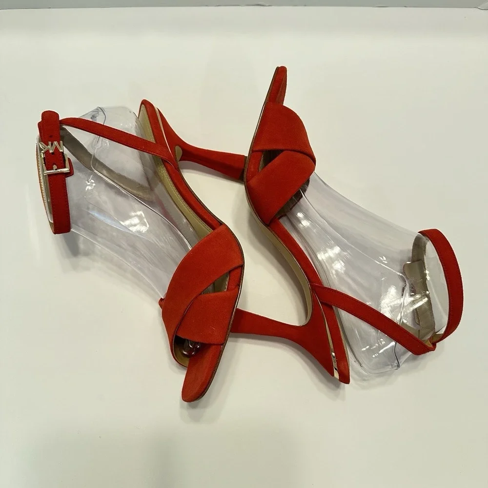 Michael Kors Cara Sandal Heels Suede Leather‎ Bright Red Women's Sz 9.5M Strappy
